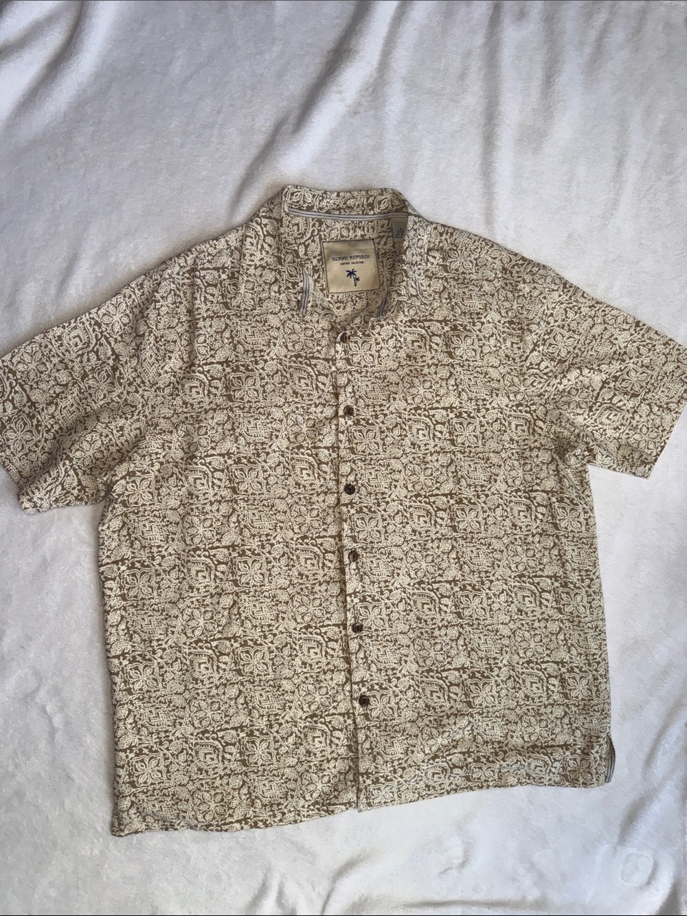 Island Republic Cream and Brown Patterned Short-Sleeve Button-Down Shirt - Picture 1 of 9